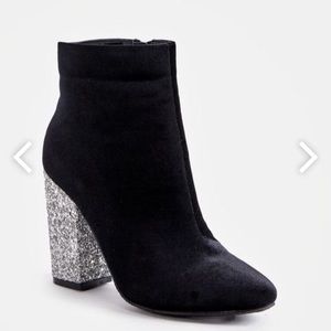 JustFab Besha Booties with Silver Glitter Heels